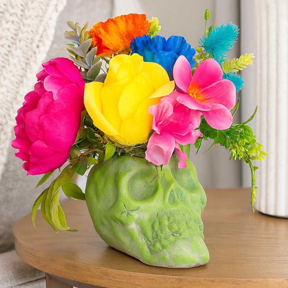Floral Skull Vase - Tropical - Custom - Hand Made